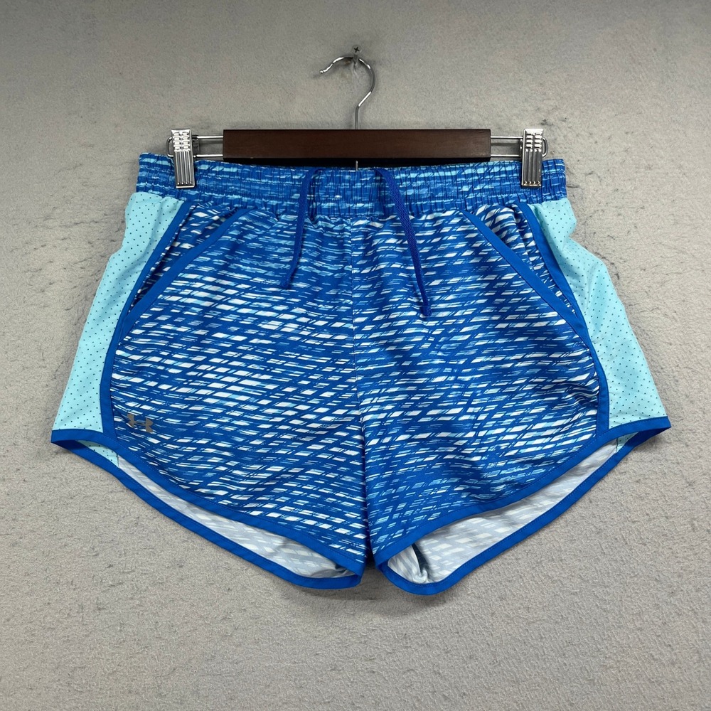 Under Armour Fly By Printed Shorts Women Large Blue Running Athletic Gym Workout